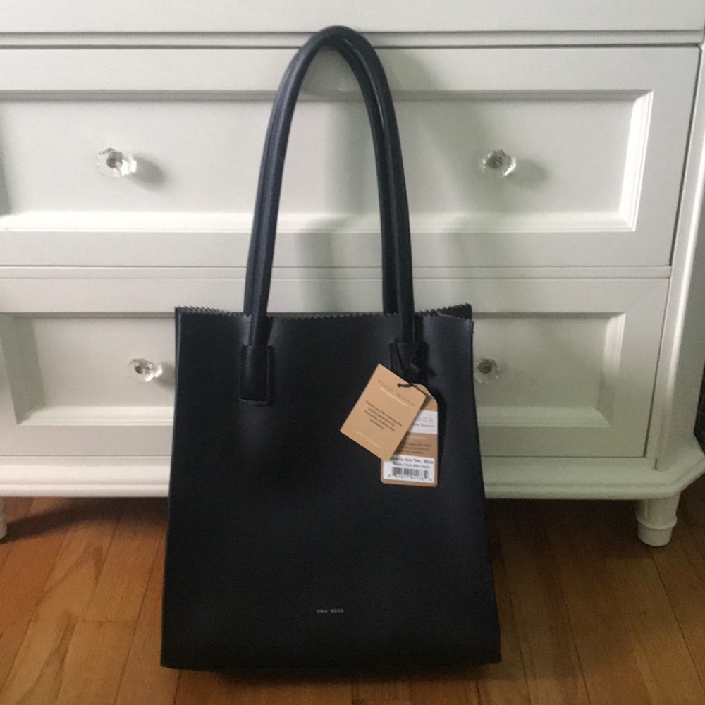 Black vegan leather tote bag